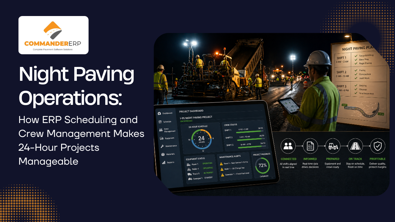 Service Project Night Night Paving Operations: Managing 24-Hour Projects with ERP | Commander ERP